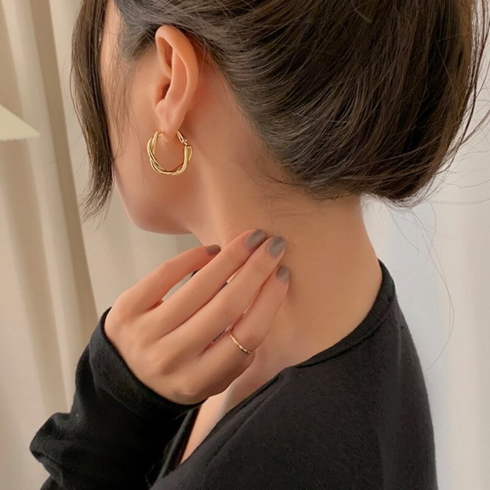 3/$30 Gold Color Twisted Hoop Earrings - Picture 2 of 5